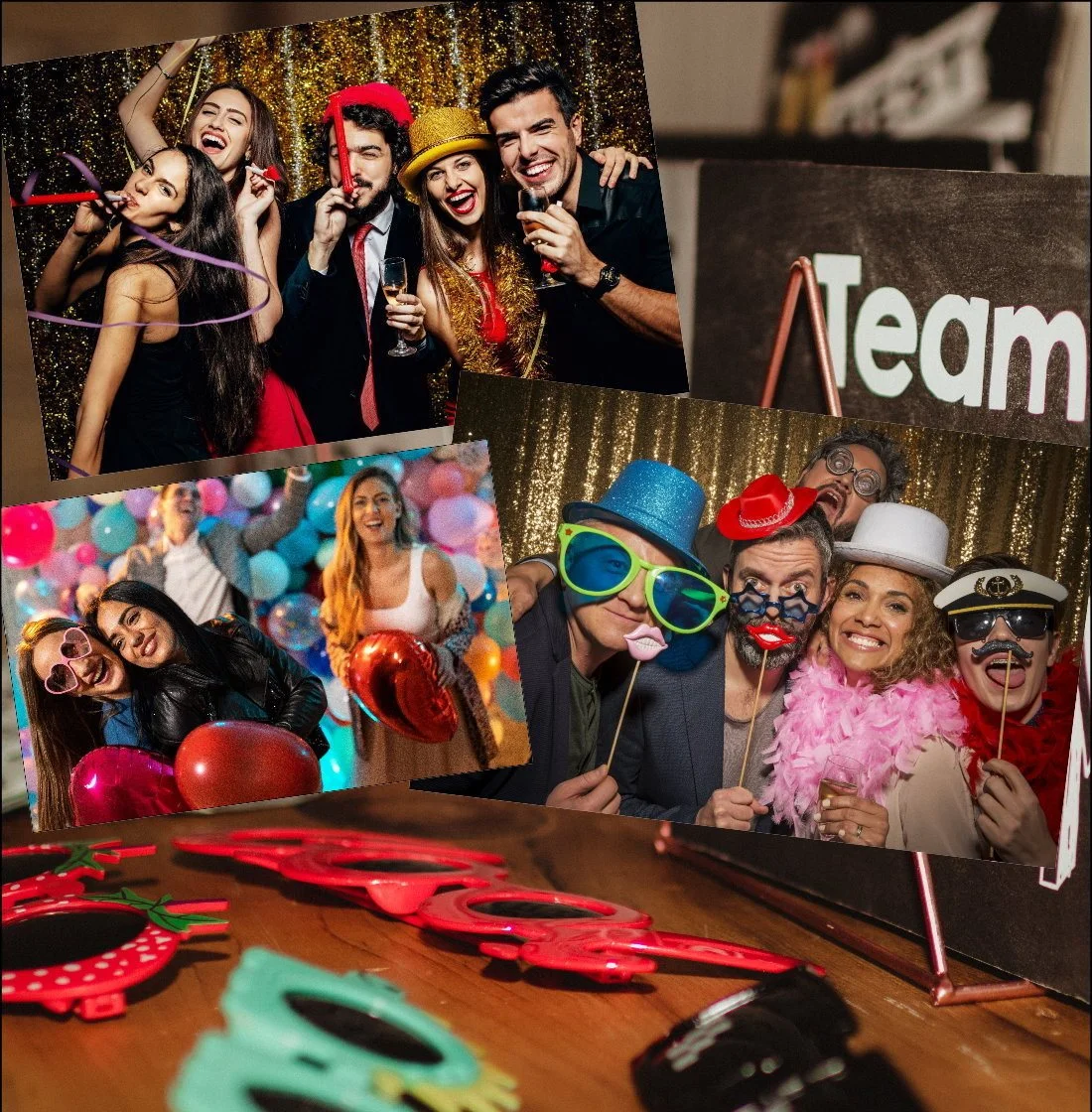 Teamevent mit vielen Gästen und bunten Accessoires